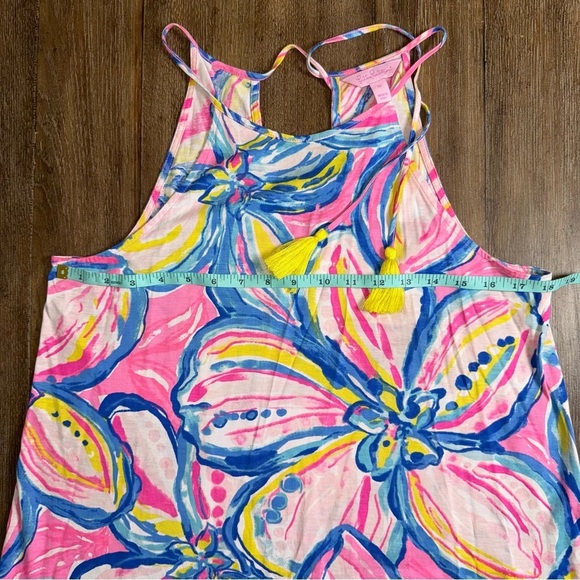 Lilly Pulitzer Margot Dress M Halter Sundress Mini Swing Dress Floral Pink Blue - Picture 3 of 11